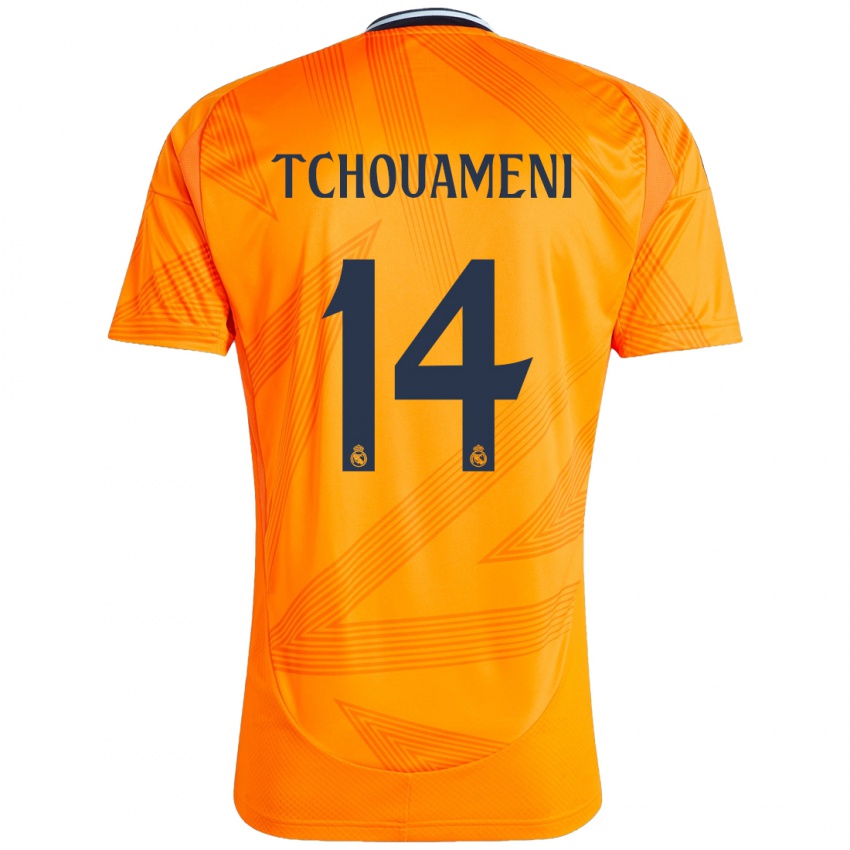 Børn Aurelien Tchouameni #14 Orange Udebane Spillertrøjer 2024/25 Trøje T-Shirt