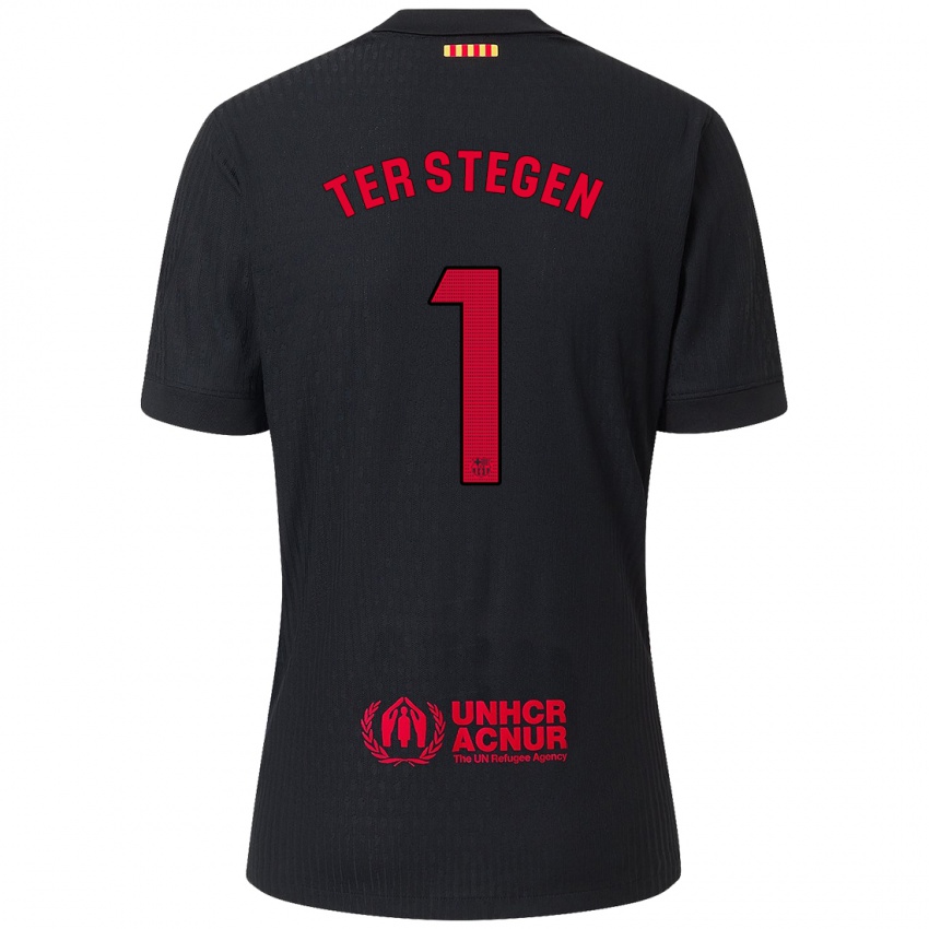 Børn Marc-Andre Ter Stegen #1 Sort Rød Udebane Spillertrøjer 2024/25 Trøje T-Shirt