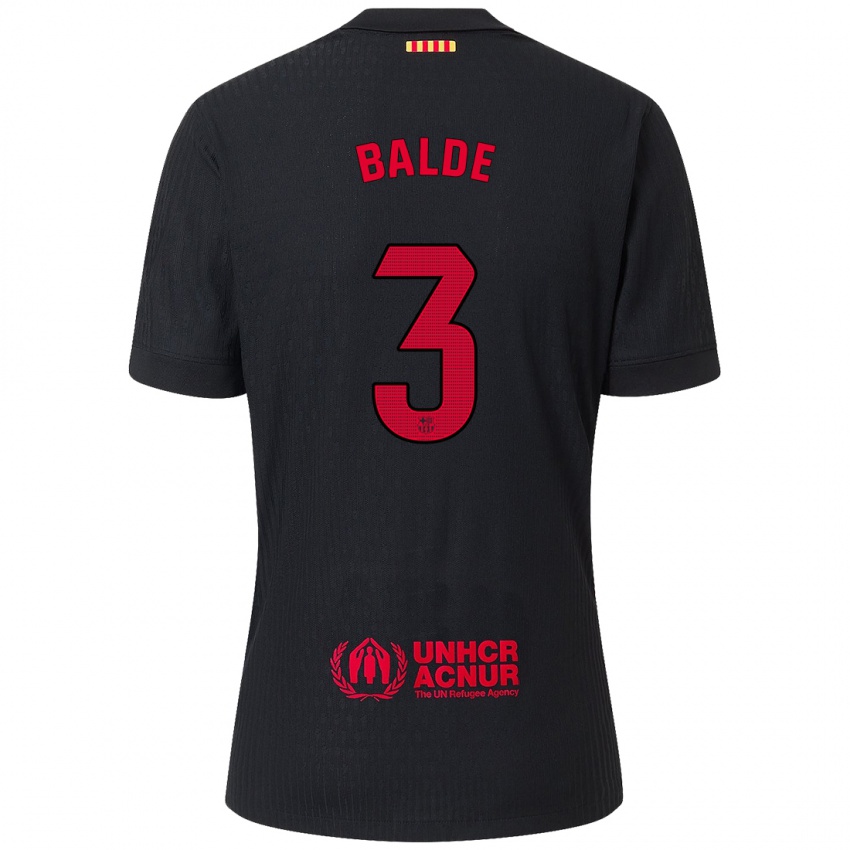 Børn Alejandro Balde #3 Sort Rød Udebane Spillertrøjer 2024/25 Trøje T-Shirt