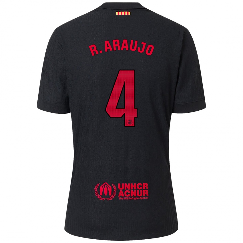 Børn Ronald Araujo #4 Sort Rød Udebane Spillertrøjer 2024/25 Trøje T-Shirt