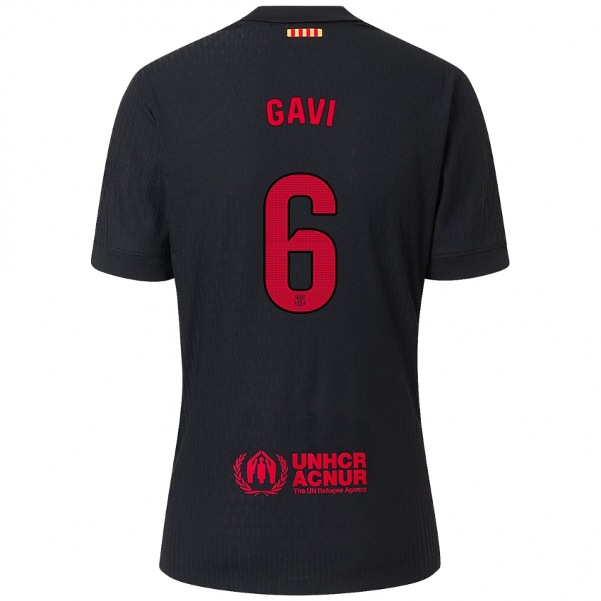 Børn Gavi #6 Sort Rød Udebane Spillertrøjer 2024/25 Trøje T-Shirt