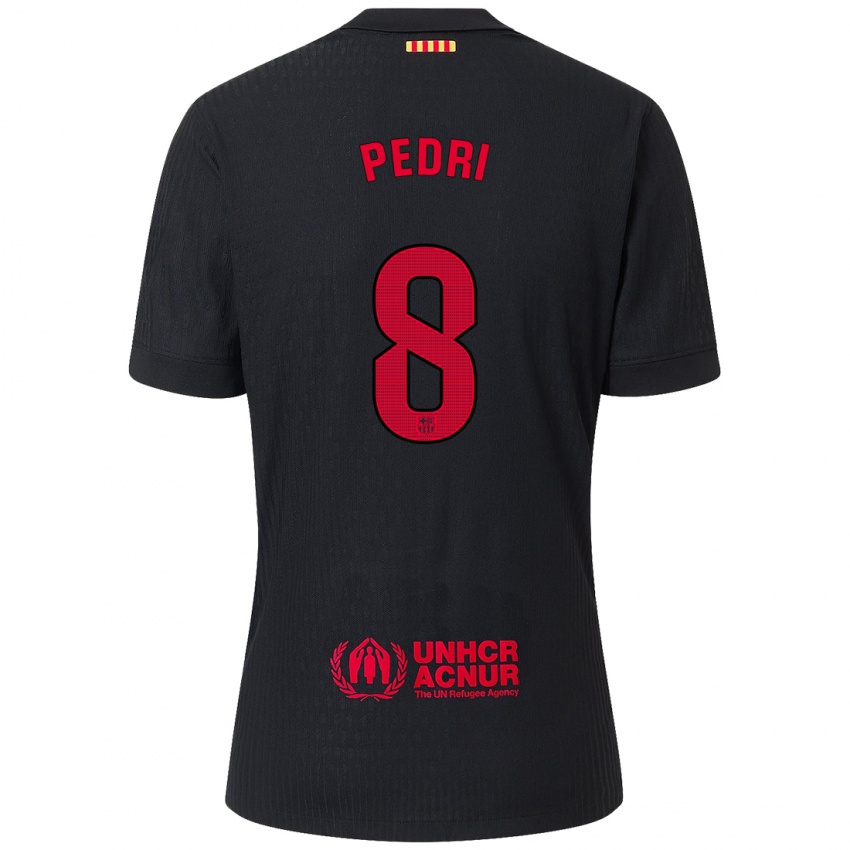 Børn Pedri #8 Sort Rød Udebane Spillertrøjer 2024/25 Trøje T-Shirt