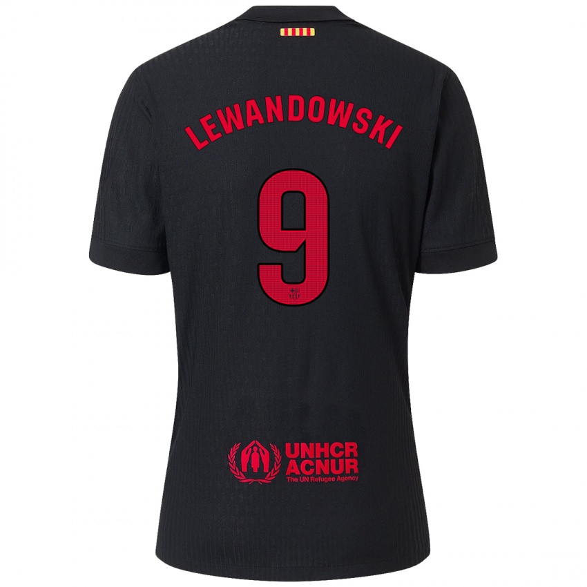 Børn Robert Lewandowski #9 Sort Rød Udebane Spillertrøjer 2024/25 Trøje T-Shirt