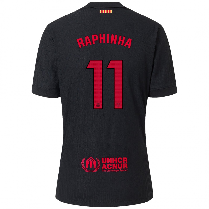 Børn Raphinha #11 Sort Rød Udebane Spillertrøjer 2024/25 Trøje T-Shirt