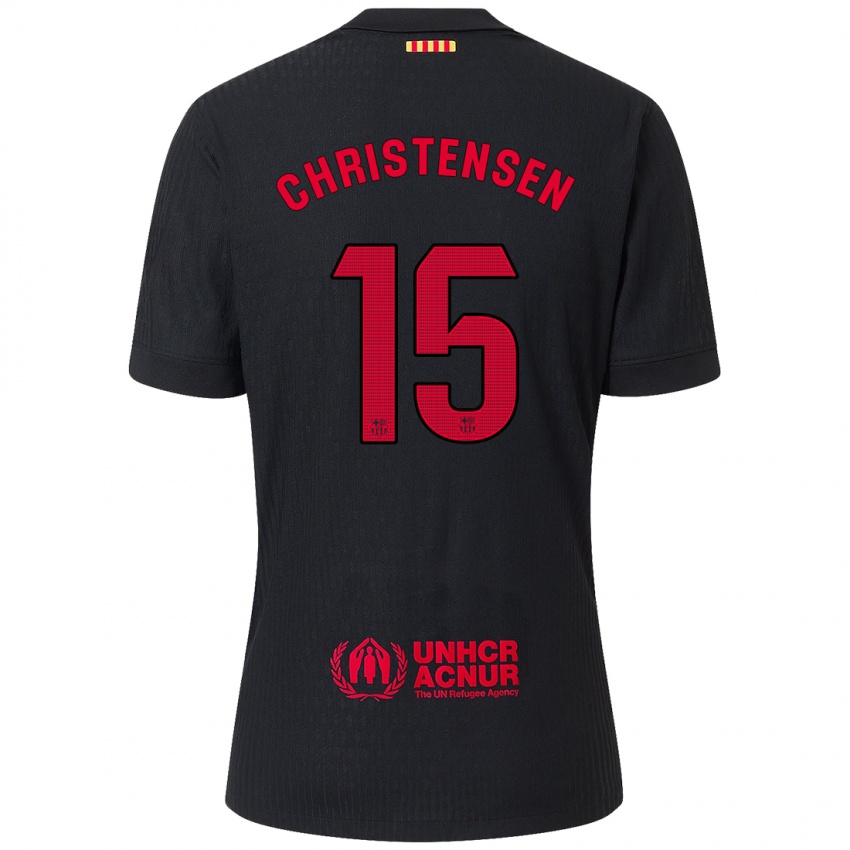 Børn Andreas Christensen #15 Sort Rød Udebane Spillertrøjer 2024/25 Trøje T-Shirt