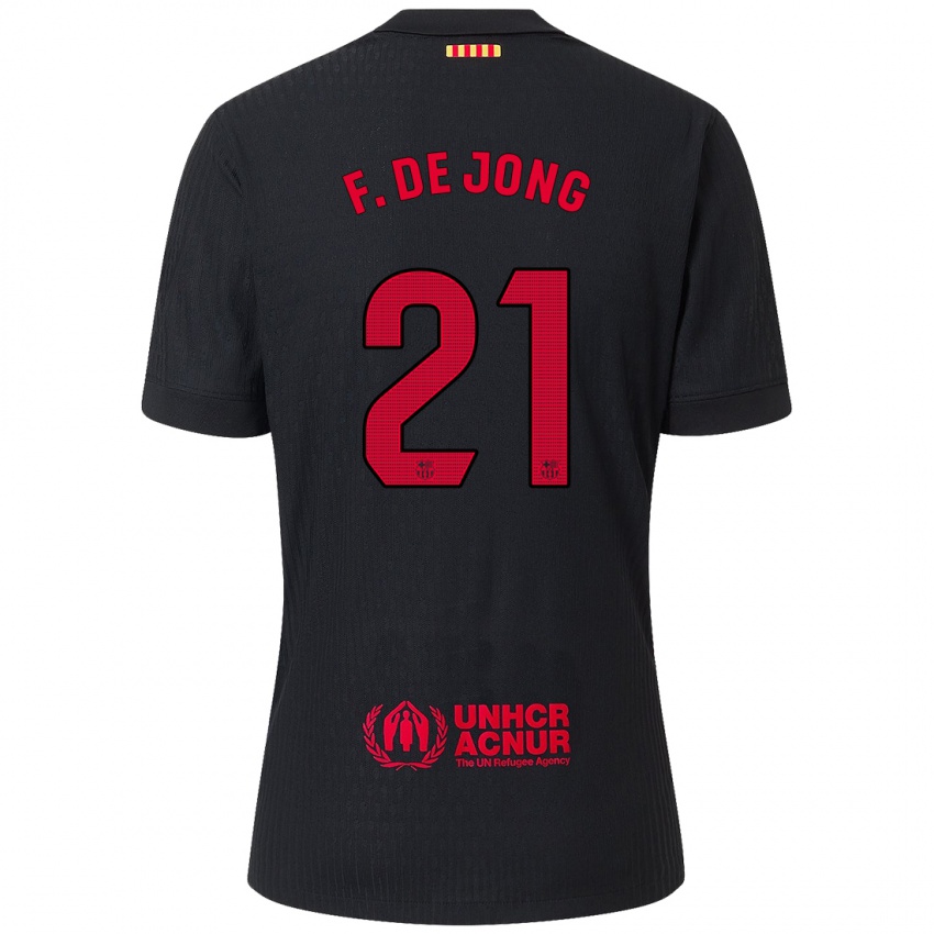 Børn Frenkie De Jong #21 Sort Rød Udebane Spillertrøjer 2024/25 Trøje T-Shirt