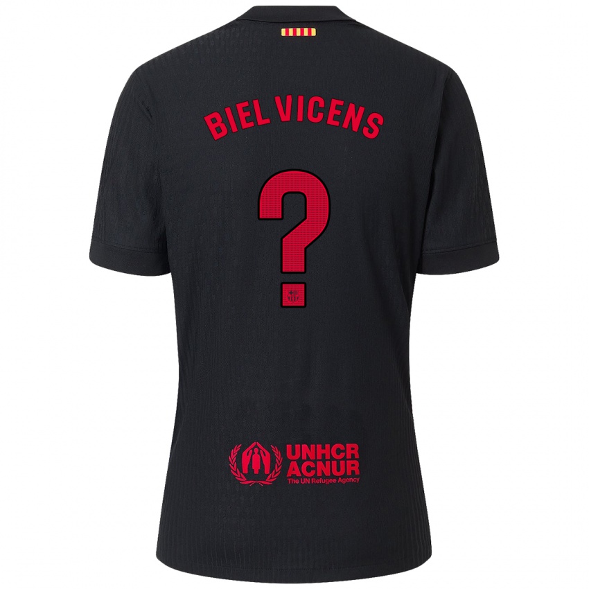 Børn Biel Vicens #0 Sort Rød Udebane Spillertrøjer 2024/25 Trøje T-Shirt