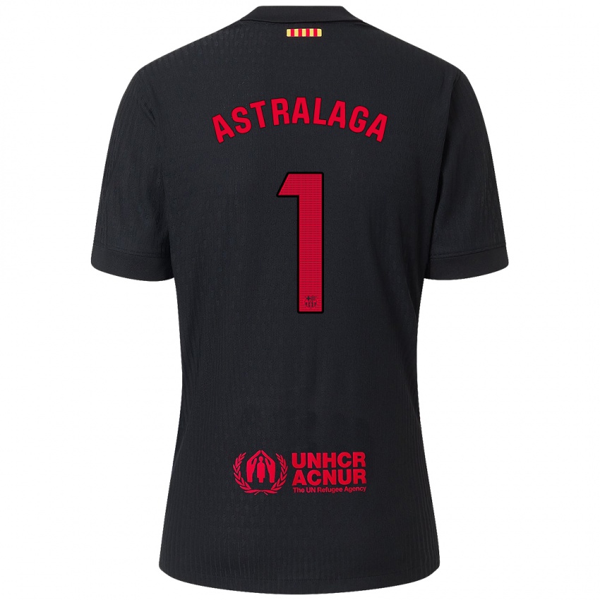 Børn Ander Astralaga #1 Sort Rød Udebane Spillertrøjer 2024/25 Trøje T-Shirt