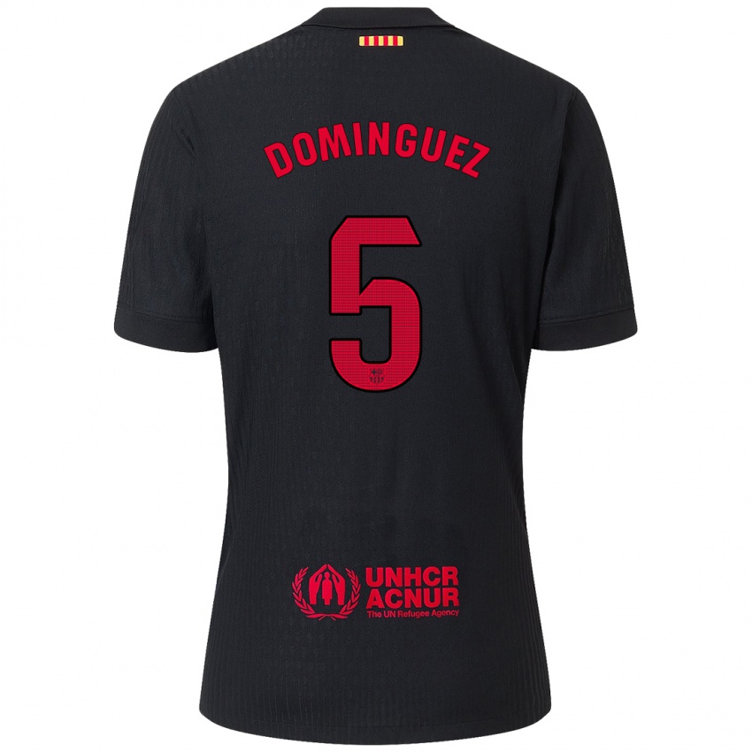 Børn Sergi Dominguez #5 Sort Rød Udebane Spillertrøjer 2024/25 Trøje T-Shirt