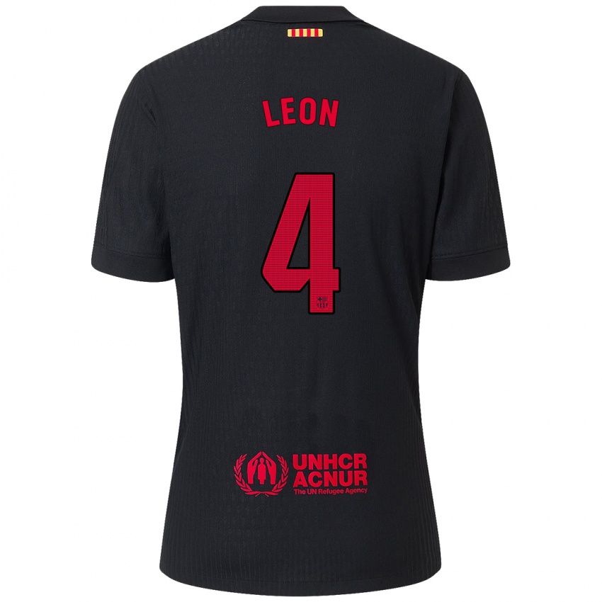 Børn Maria Pilar Leon #4 Sort Rød Udebane Spillertrøjer 2024/25 Trøje T-Shirt