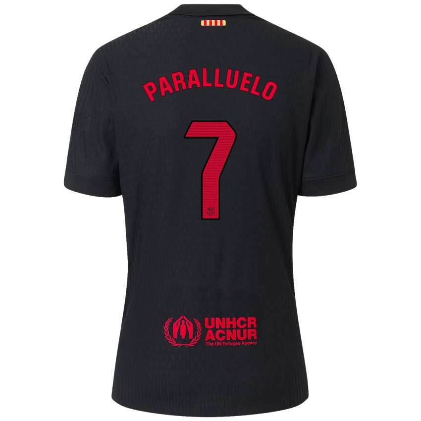 Børn Salma Paralluelo #7 Sort Rød Udebane Spillertrøjer 2024/25 Trøje T-Shirt