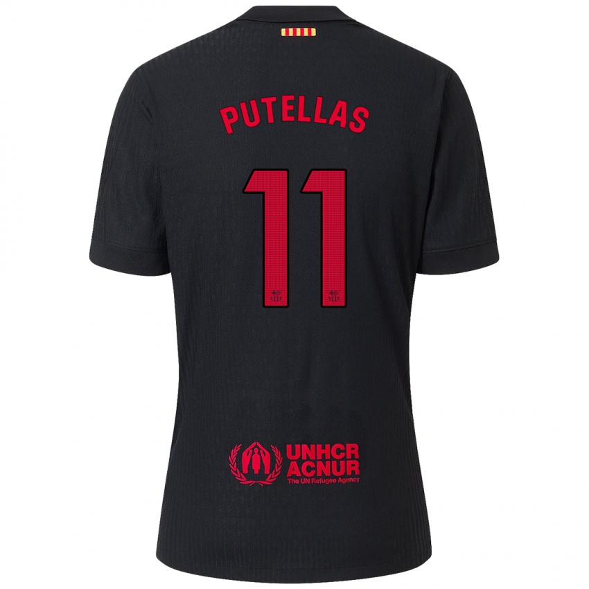 Børn Alexia Putellas #11 Sort Rød Udebane Spillertrøjer 2024/25 Trøje T-Shirt