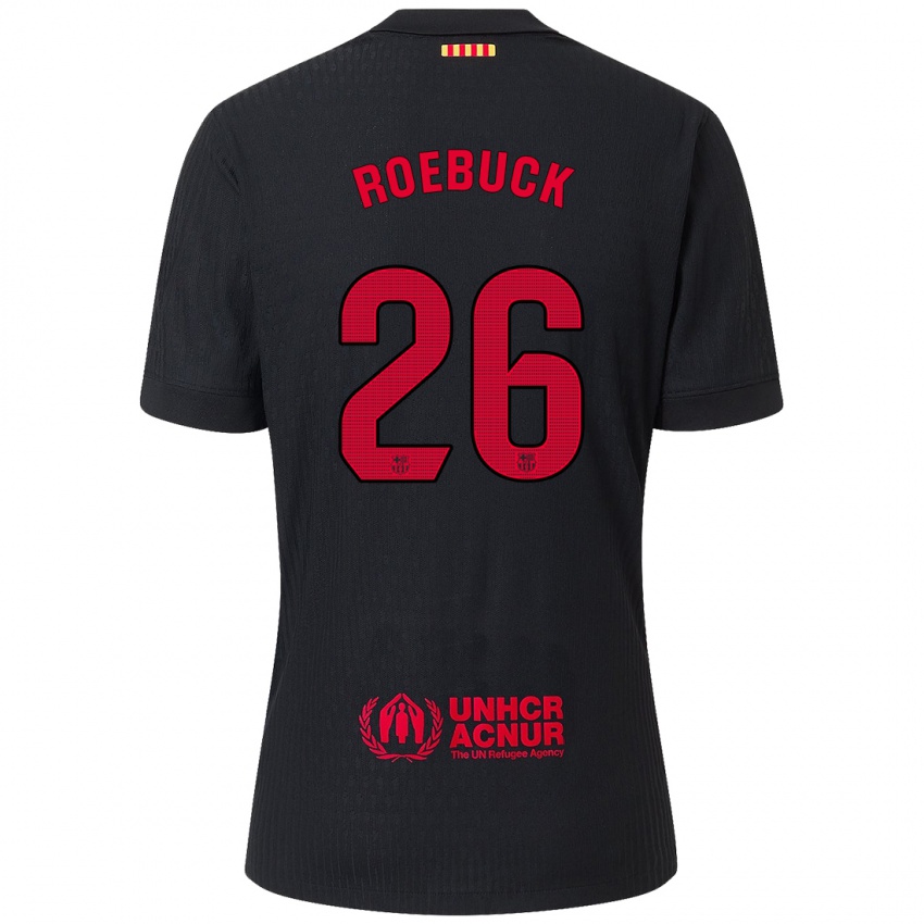 Børn Ellie Roebuck #26 Sort Rød Udebane Spillertrøjer 2024/25 Trøje T-Shirt