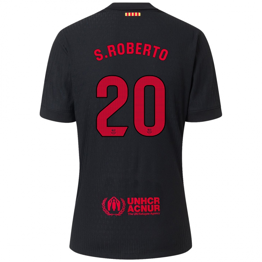 Børn Sergi Roberto #20 Sort Rød Udebane Spillertrøjer 2024/25 Trøje T-Shirt