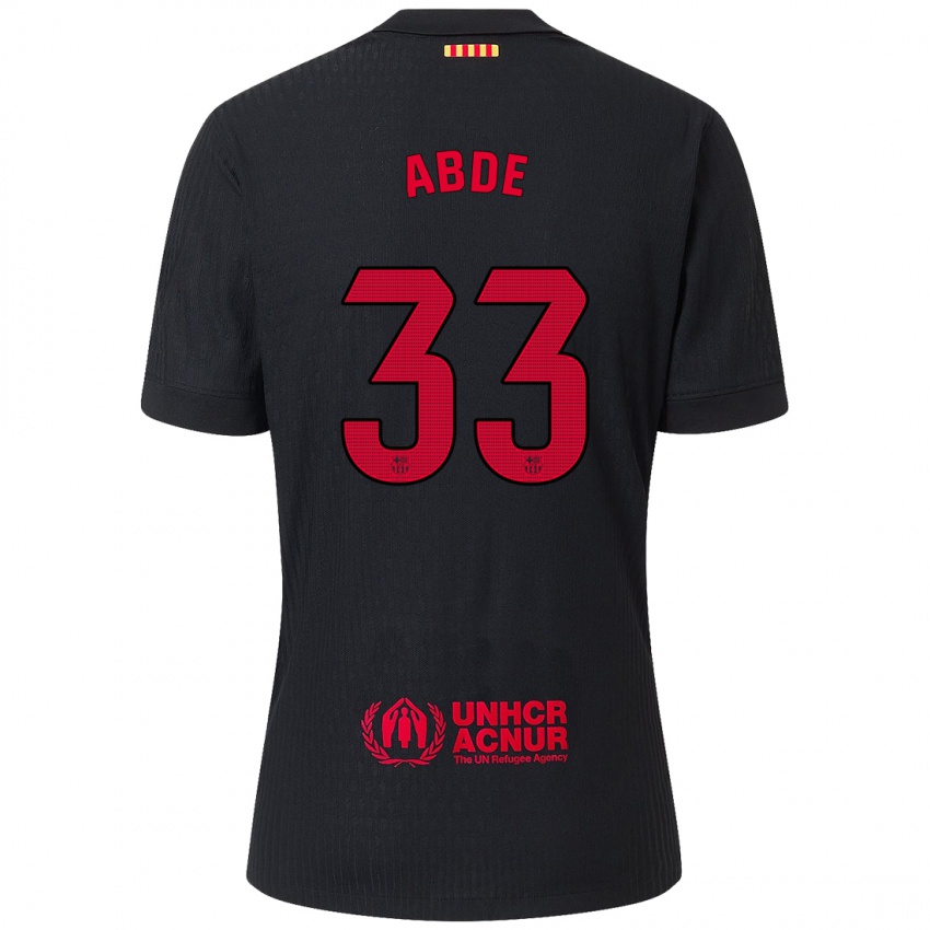 Børn Ez Abde #33 Sort Rød Udebane Spillertrøjer 2024/25 Trøje T-Shirt