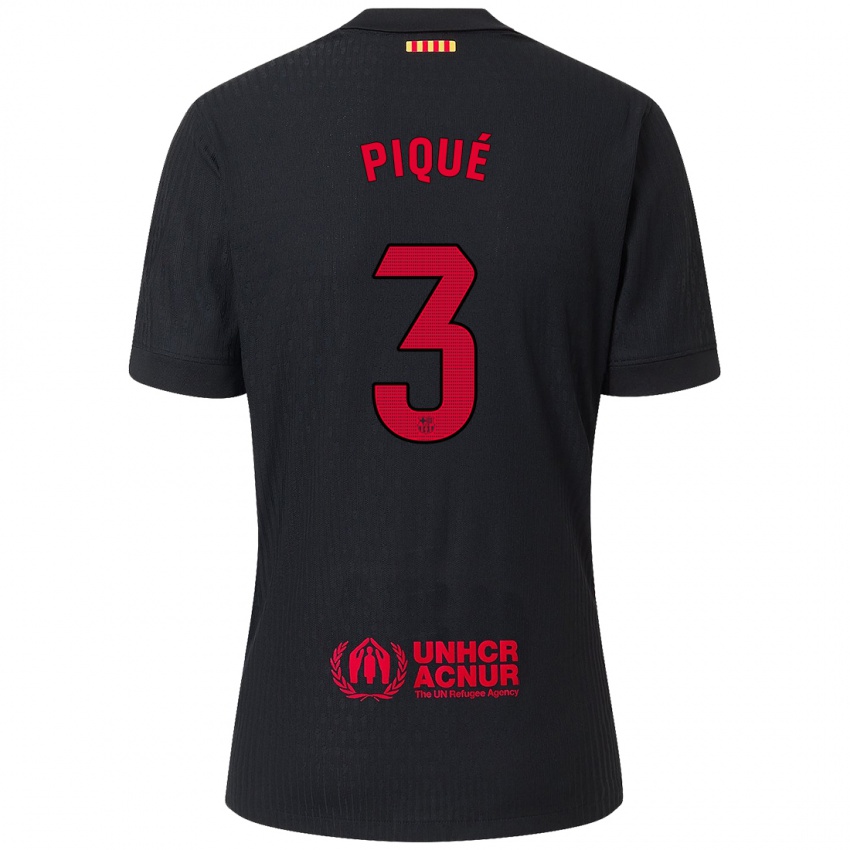 Børn Gerard Pique #3 Sort Rød Udebane Spillertrøjer 2024/25 Trøje T-Shirt