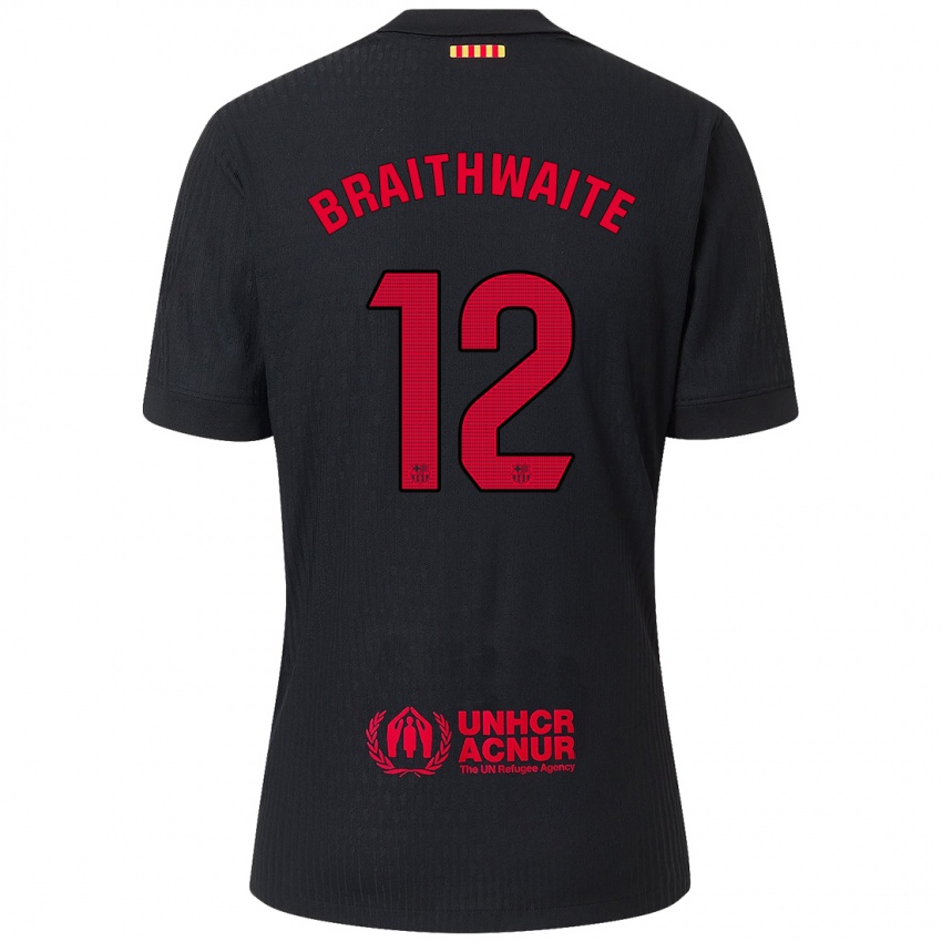 Børn Martin Braithwaite #12 Sort Rød Udebane Spillertrøjer 2024/25 Trøje T-Shirt