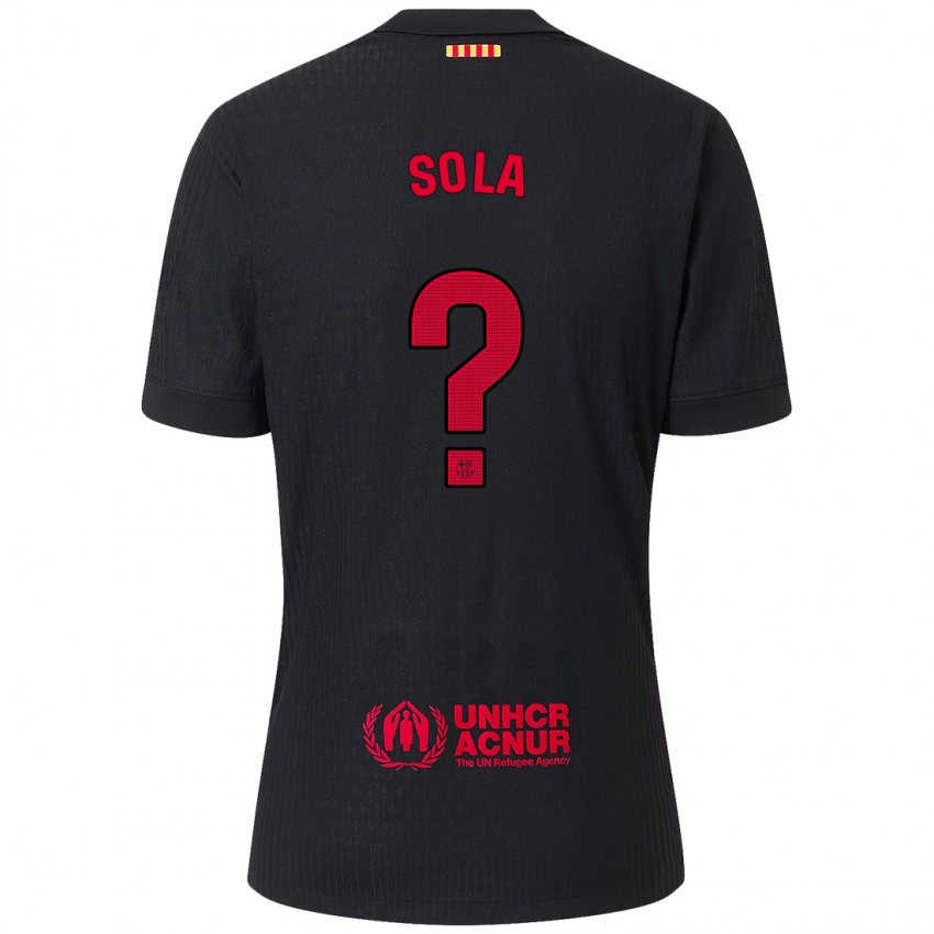 Børn Arnau Sola #0 Sort Rød Udebane Spillertrøjer 2024/25 Trøje T-Shirt