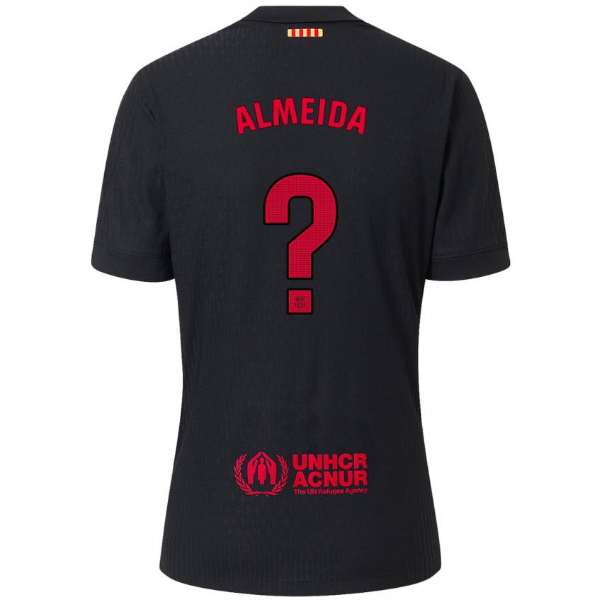 Børn Diego Almeida #0 Sort Rød Udebane Spillertrøjer 2024/25 Trøje T-Shirt