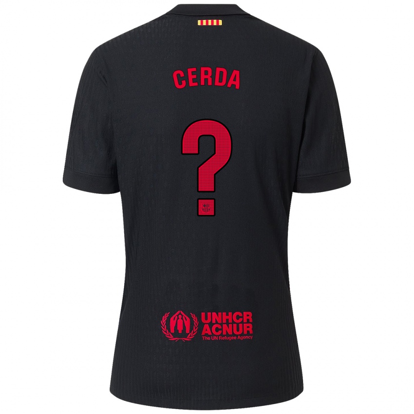 Børn Josep Cerda #0 Sort Rød Udebane Spillertrøjer 2024/25 Trøje T-Shirt