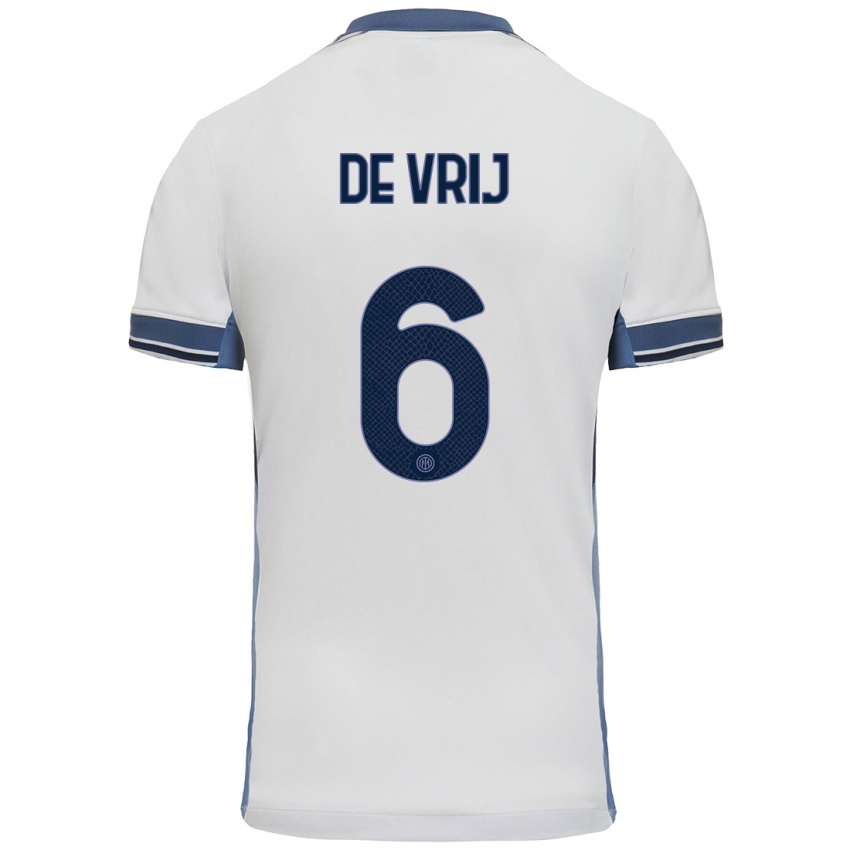 Børn Stefan De Vrij #6 Hvid Grå Udebane Spillertrøjer 2024/25 Trøje T-Shirt