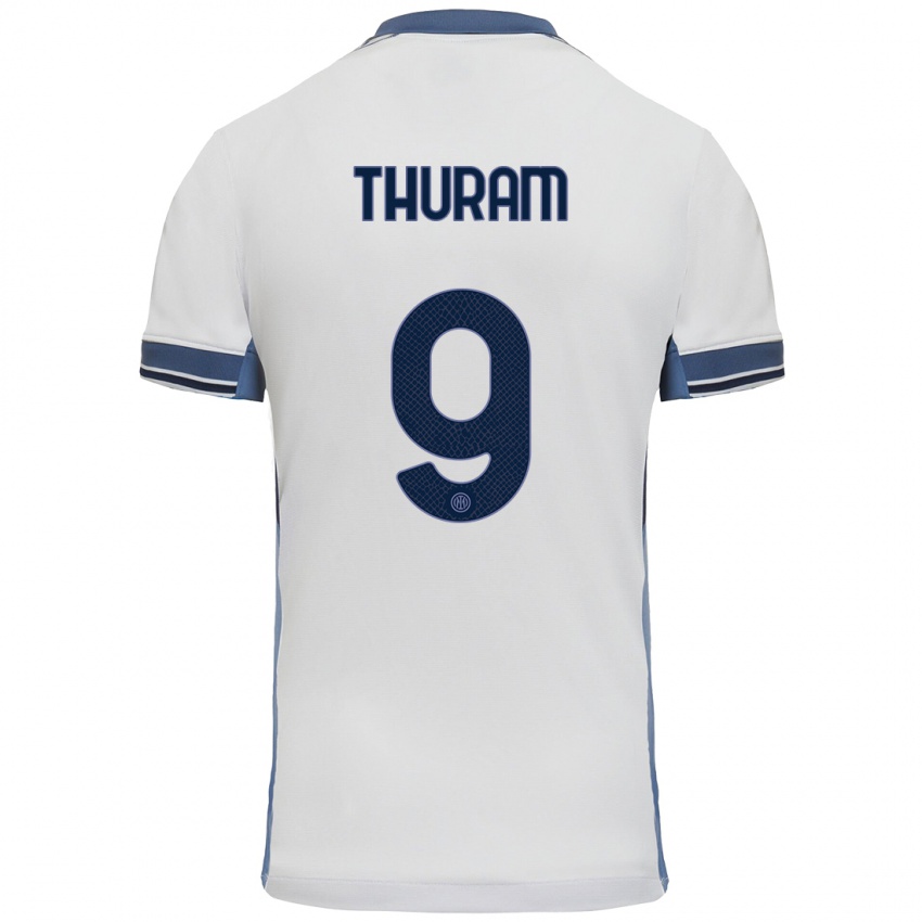 Børn Marcus Thuram #9 Hvid Grå Udebane Spillertrøjer 2024/25 Trøje T-Shirt