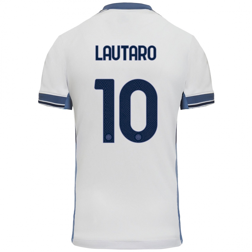 Børn Lautaro Martinez #10 Hvid Grå Udebane Spillertrøjer 2024/25 Trøje T-Shirt