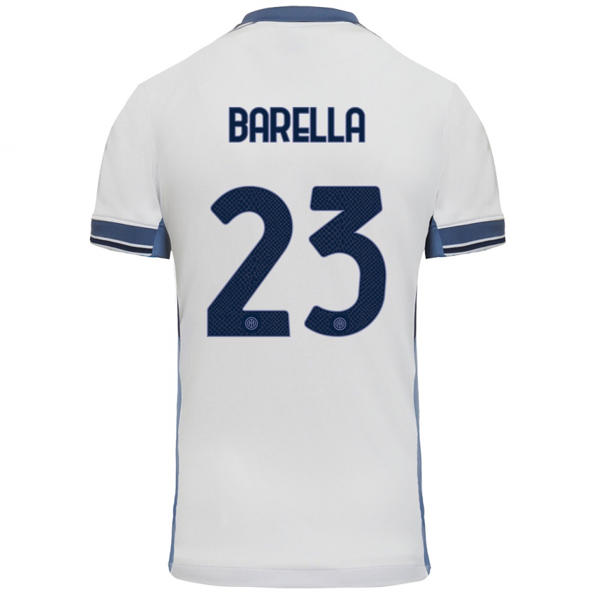 Børn Nicolo Barella #23 Hvid Grå Udebane Spillertrøjer 2024/25 Trøje T-Shirt