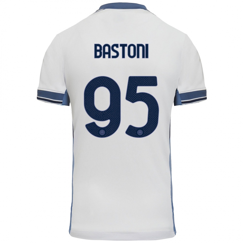 Børn Alessandro Bastoni #95 Hvid Grå Udebane Spillertrøjer 2024/25 Trøje T-Shirt