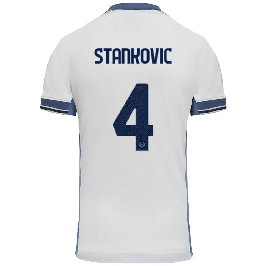 Børn Aleksandar Stankovic #4 Hvid Grå Udebane Spillertrøjer 2024/25 Trøje T-Shirt