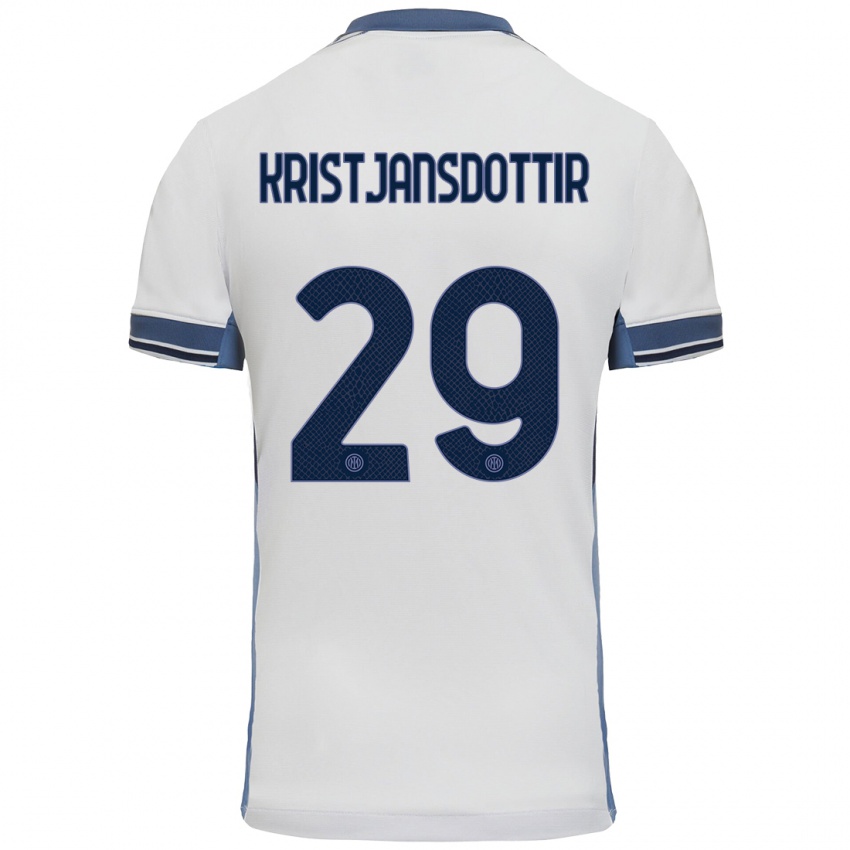 Børn Anna Bjork Kristjansdottir #29 Hvid Grå Udebane Spillertrøjer 2024/25 Trøje T-Shirt