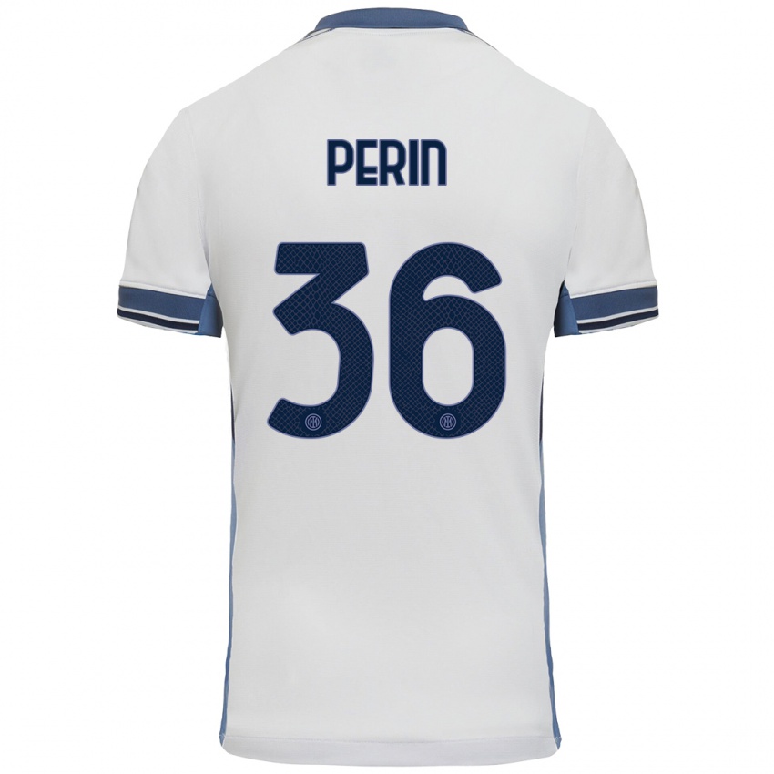 Børn Nicolo Perin #36 Hvid Grå Udebane Spillertrøjer 2024/25 Trøje T-Shirt