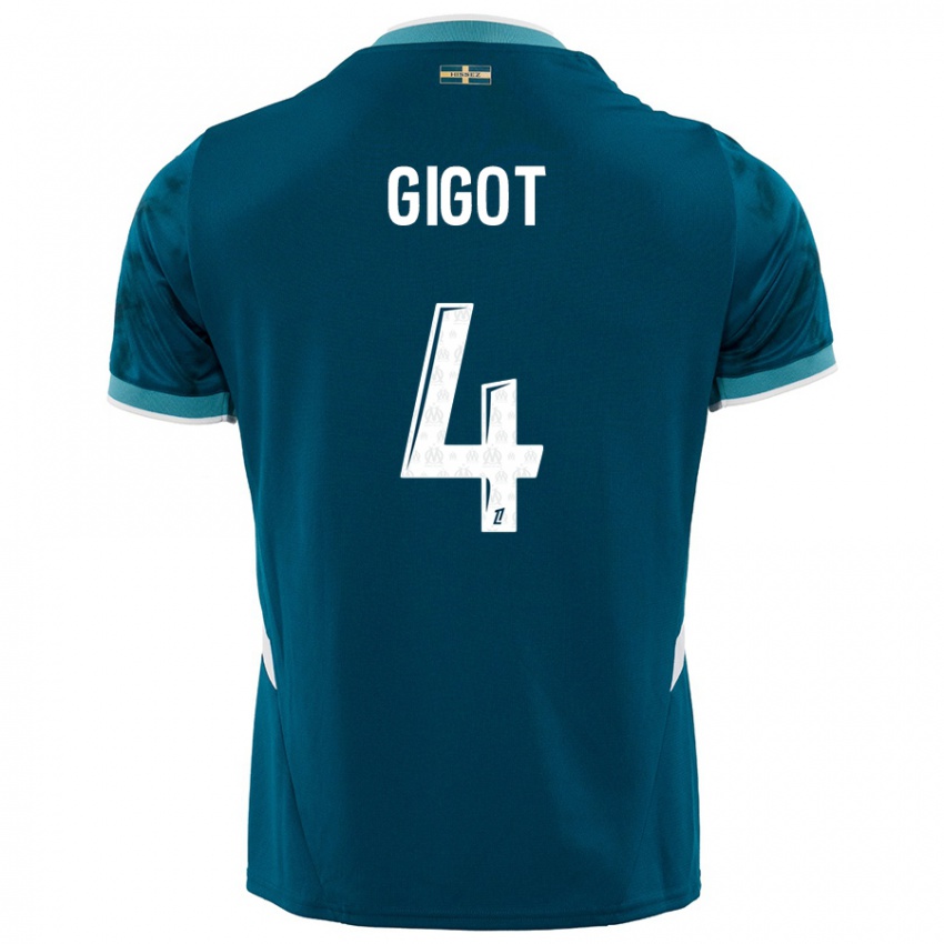 Børn Samuel Gigot #4 Turkis Blå Udebane Spillertrøjer 2024/25 Trøje T-Shirt