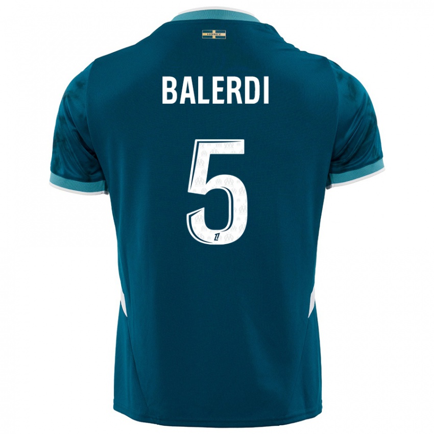 Børn Leonardo Balerdi #5 Turkis Blå Udebane Spillertrøjer 2024/25 Trøje T-Shirt