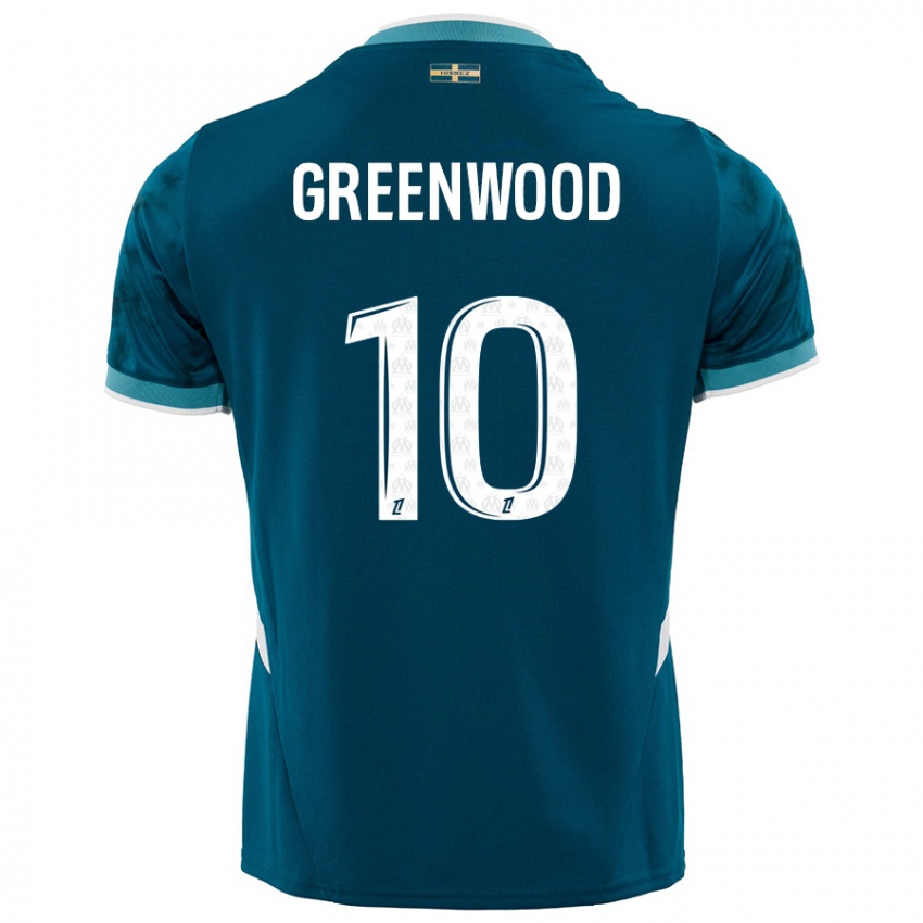 Børn Mason Greenwood #10 Turkis Blå Udebane Spillertrøjer 2024/25 Trøje T-Shirt