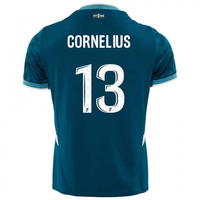 Børn Derek Cornelius #13 Turkis Blå Udebane Spillertrøjer 2024/25 Trøje T-Shirt