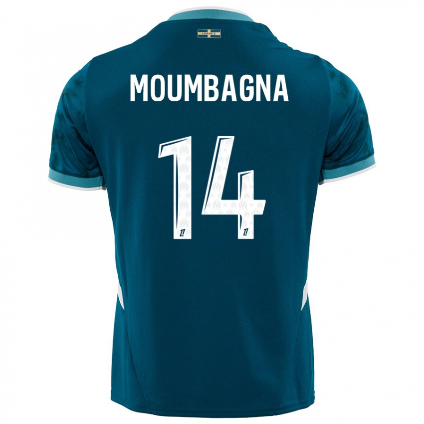 Børn Faris Moumbagna #14 Turkis Blå Udebane Spillertrøjer 2024/25 Trøje T-Shirt