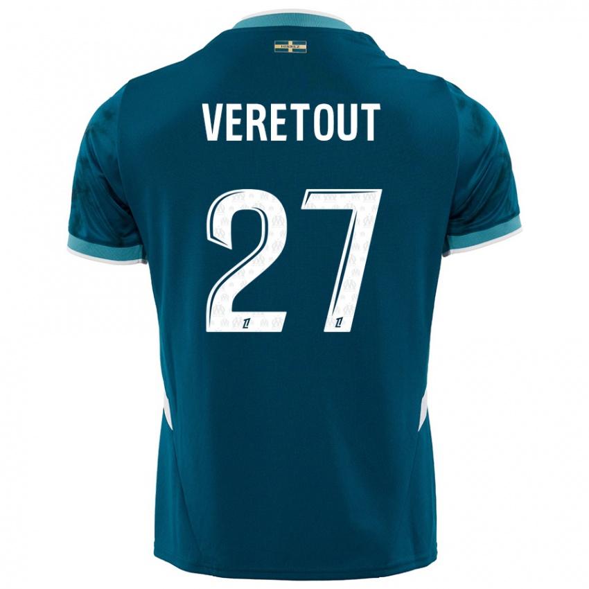 Børn Jordan Veretout #27 Turkis Blå Udebane Spillertrøjer 2024/25 Trøje T-Shirt