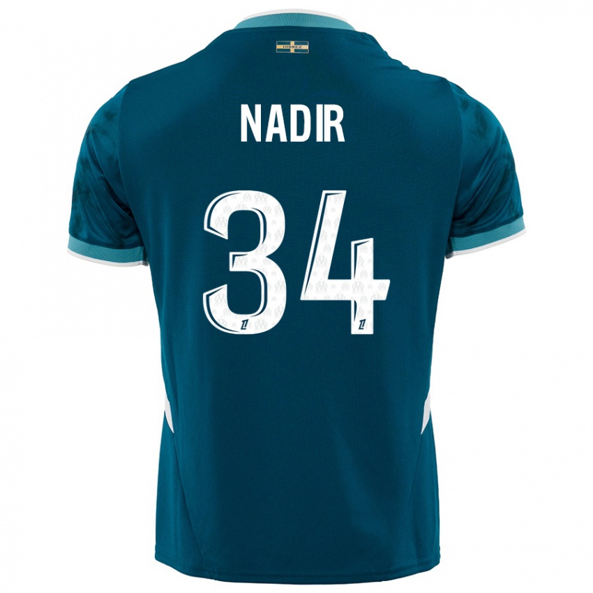 Børn Bilal Nadir #34 Turkis Blå Udebane Spillertrøjer 2024/25 Trøje T-Shirt