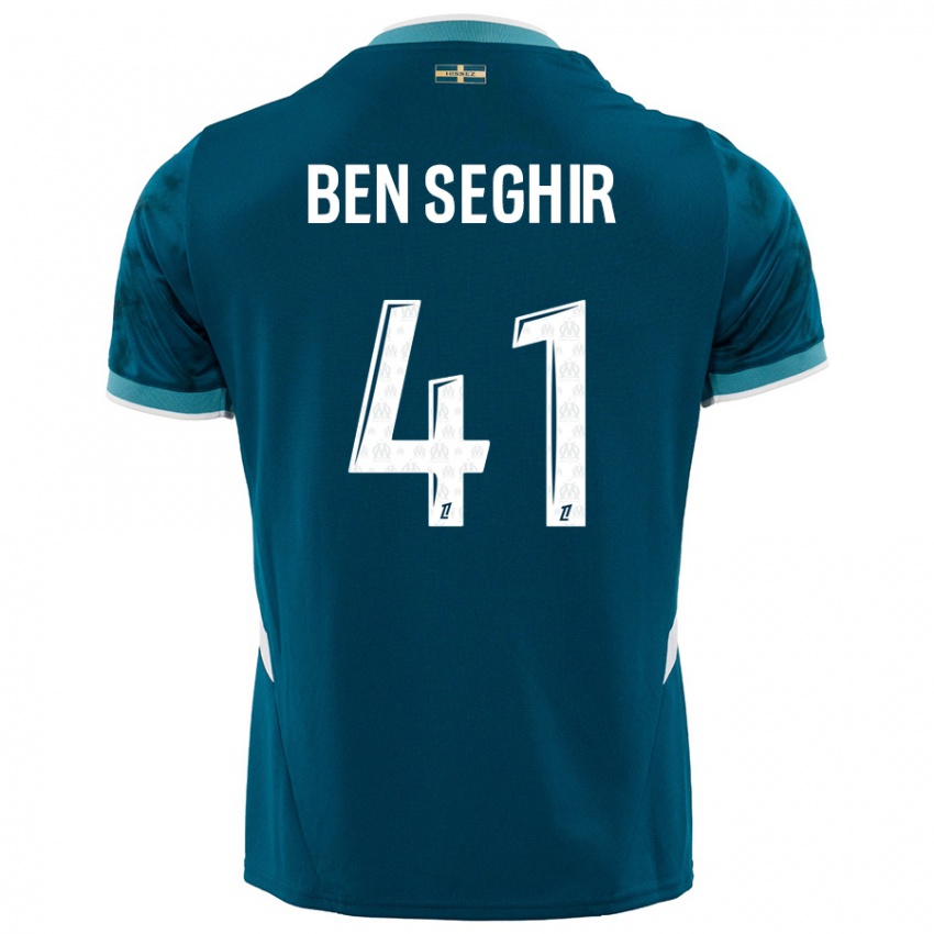 Børn Salim Ben Seghir #41 Turkis Blå Udebane Spillertrøjer 2024/25 Trøje T-Shirt