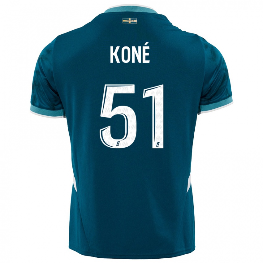 Børn Ismaël Koné #51 Turkis Blå Udebane Spillertrøjer 2024/25 Trøje T-Shirt