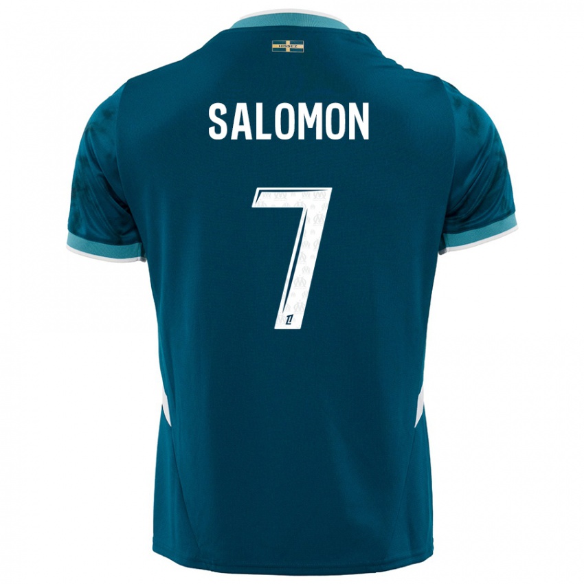 Børn Maëva Salomon #7 Turkis Blå Udebane Spillertrøjer 2024/25 Trøje T-Shirt