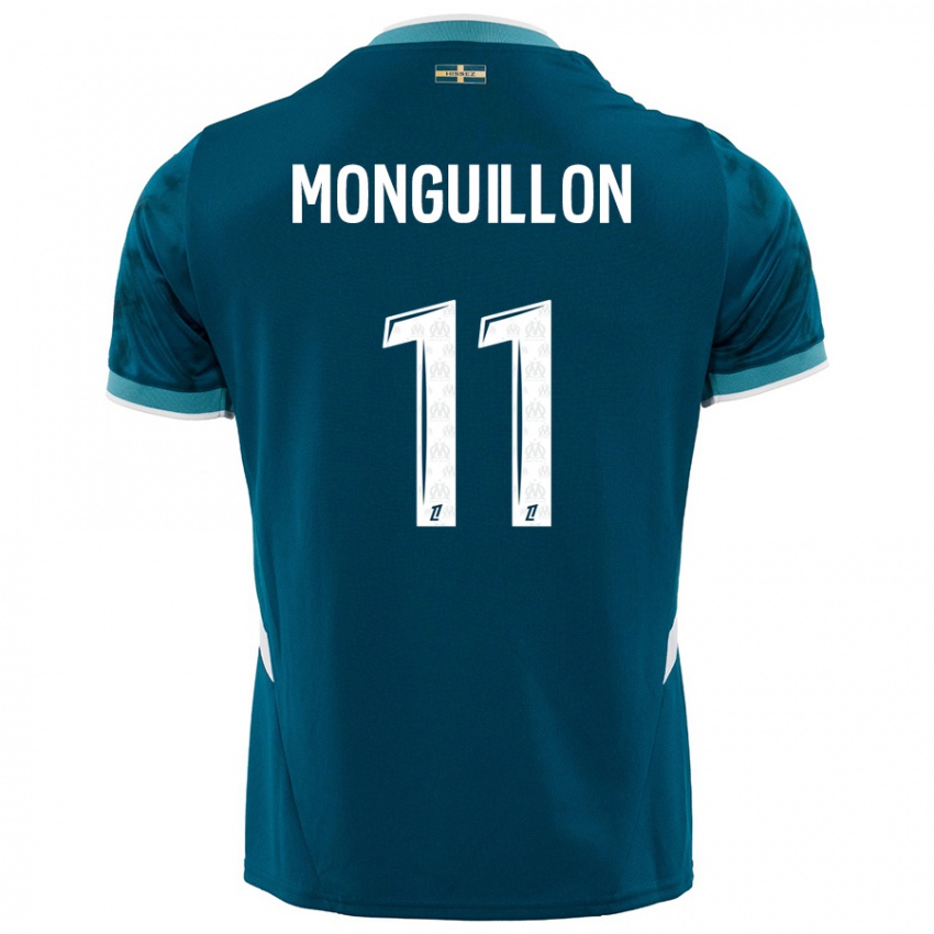 Børn Coralie Monguillon #11 Turkis Blå Udebane Spillertrøjer 2024/25 Trøje T-Shirt