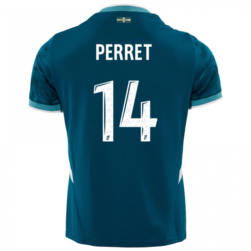 Børn Jenny Perret #14 Turkis Blå Udebane Spillertrøjer 2024/25 Trøje T-Shirt