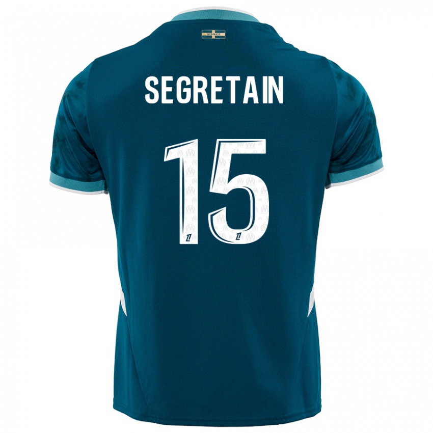 Børn Julie Ségrétain #15 Turkis Blå Udebane Spillertrøjer 2024/25 Trøje T-Shirt