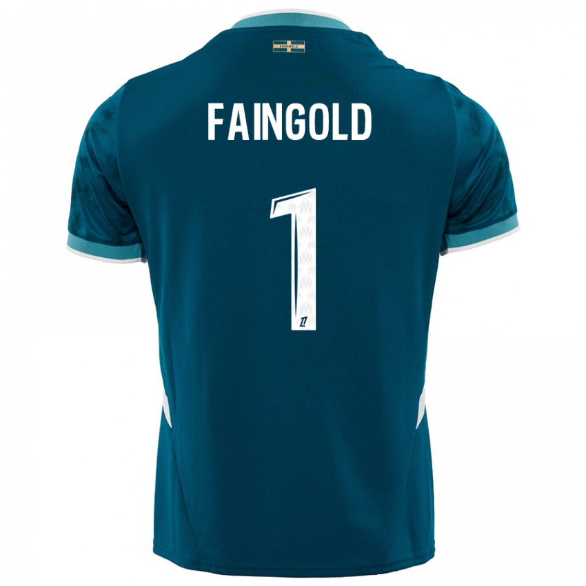 Børn Abbie Faingold #1 Turkis Blå Udebane Spillertrøjer 2024/25 Trøje T-Shirt