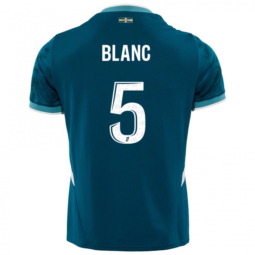 Børn Amandine Blanc #5 Turkis Blå Udebane Spillertrøjer 2024/25 Trøje T-Shirt