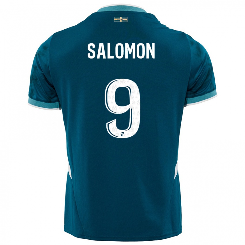 Børn Maeva Salomon #9 Turkis Blå Udebane Spillertrøjer 2024/25 Trøje T-Shirt