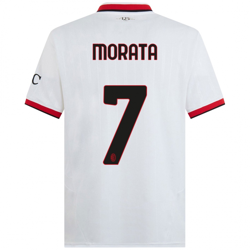 Børn Alvaro Morata #7 Hvid Sort Rød Udebane Spillertrøjer 2024/25 Trøje T-Shirt