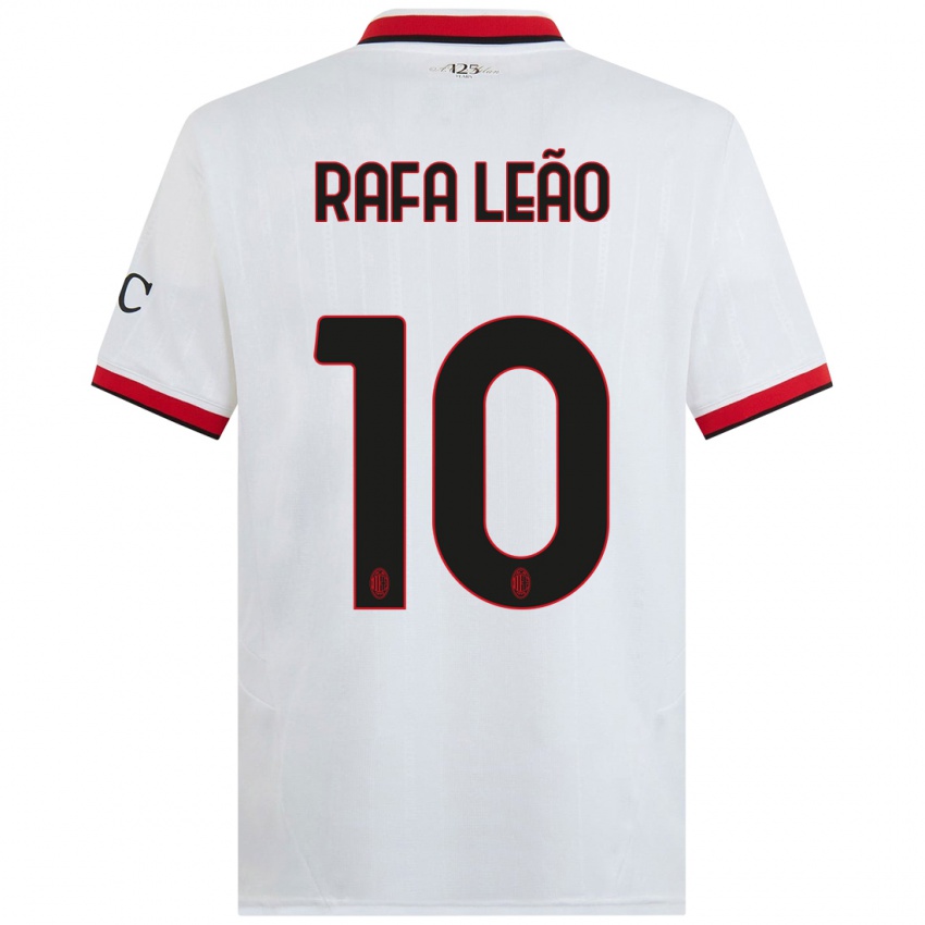 Børn Rafael Leao #10 Hvid Sort Rød Udebane Spillertrøjer 2024/25 Trøje T-Shirt